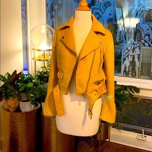 Zara mustard yellow faux suede motorcycle jacket